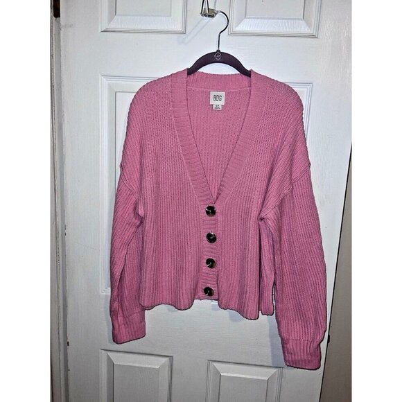 BDG Urban Outfitters Pink Cotton Blend Knit Oversized Cardigan Sweater Sz S - Picture 1 of 13